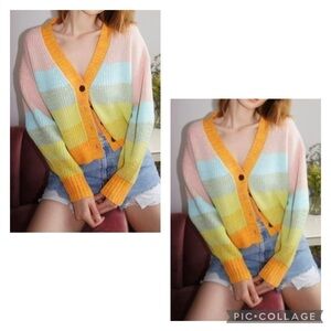 URBAN OUTFITTERS Women’s Multicolor TURNER Ribbed Cropped Button Up Cardigan S